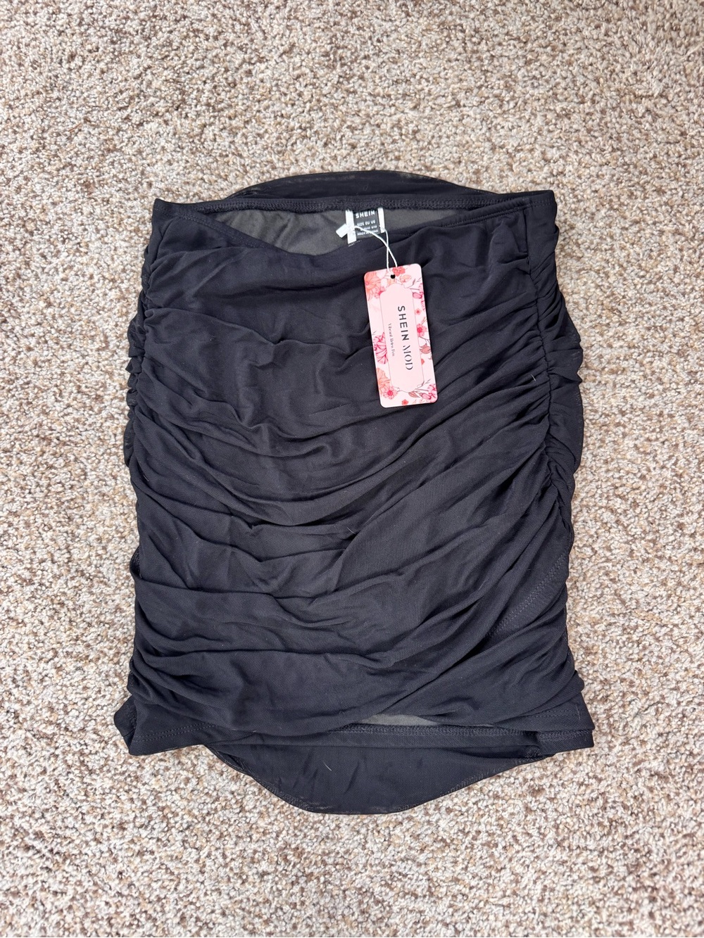 NWT SHEIN Black Ruched Mini Skirt